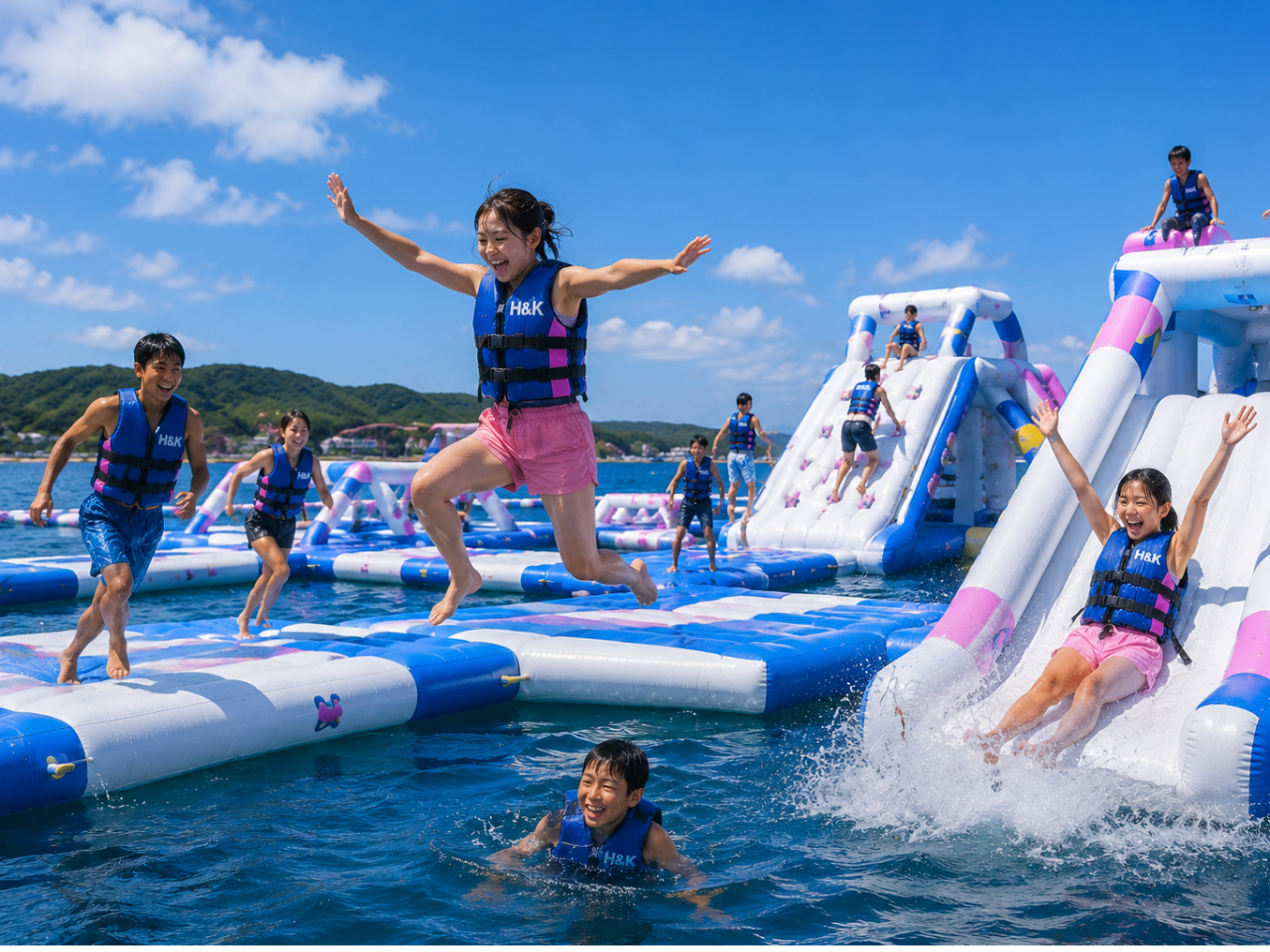 11歳以下】日本最大級！壱岐の海に浮かぶ巨大海上アスレチックへ挑戦