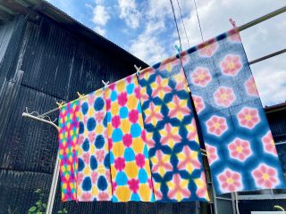 有松絞り染体験!可愛い・大好きな色で染めよう!体験では35×90cmの手ぬぐいを製作します。