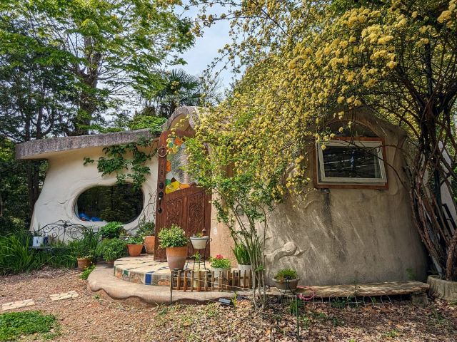 植物に包まれたトーテムの家