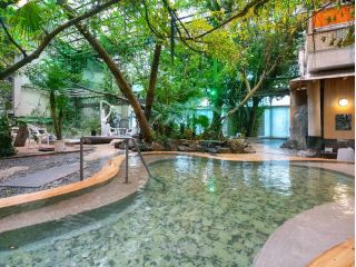 【ジャングル風呂】本物の植物が生い茂った空間の中で温泉に浸かる…森林浴気分も♪