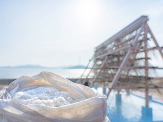 流下式塩田を再現して濃い海水を作っています。その濃い海水を煮詰めて塩づくりを行います。