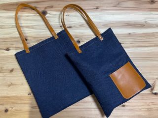 デニムと牛革のA4トートバッグ