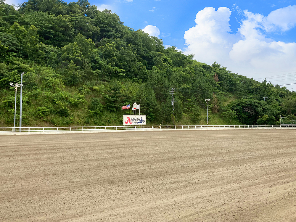 おもにレッスンで使用している、40m×80mの広大な屋外アリーナ。