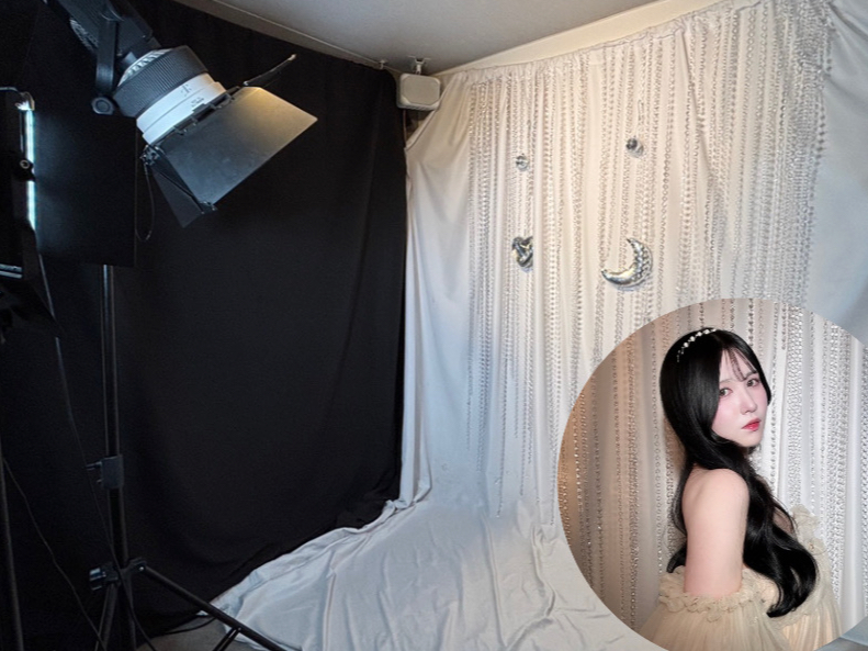撮影スタート!50分間セルフ撮影し放題!3つの背景で撮影していただけます。スマホスタンド・スタンドライト・扇風機もご用意ございます。