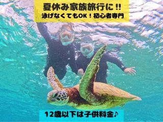 ファミリー層御用達!本当に出会えるウミガメシュノーケル♪厳選されたスポットでの開催なのでウミガメとの遭遇率は間違いなし♪