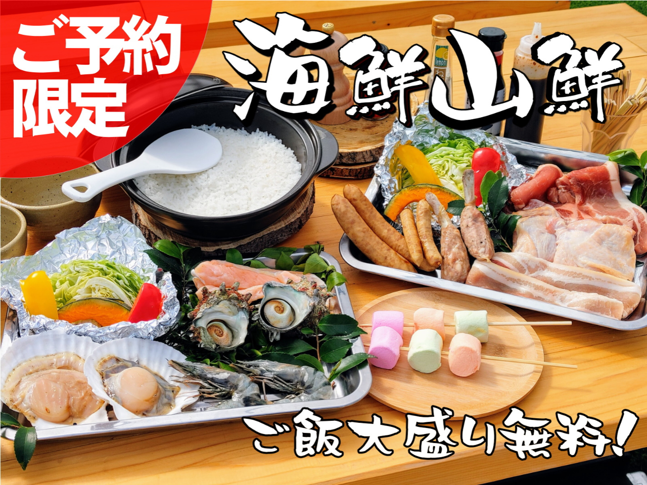【予約限定焼肉バーベキュー】海鮮山鮮ぼく食べ専!お肉も魚介もたっぷりどうぞ&ごは...