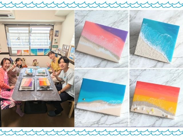 最大4名さままでご一緒に体験頂けます。想い想いの彩りで自分だけのレジアートパネルを制作頂けます。