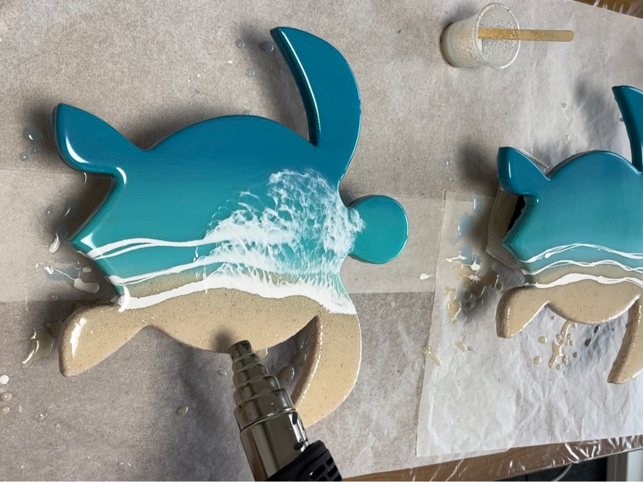 studio KAI 海　作品　大　アートパネル　レジン　サンゴ　ウミガメ　アジ オーダー作品𖤐 ̖́- 沖縄の海をイメージしたサンセット