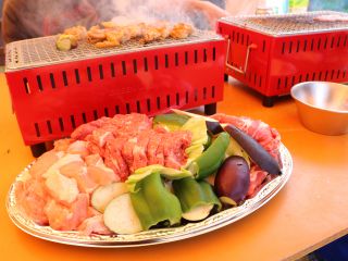 「炭火極上BBQ」国産若鳥ハラミ豚ロース お肉1人前300g+野菜盛り合わせ