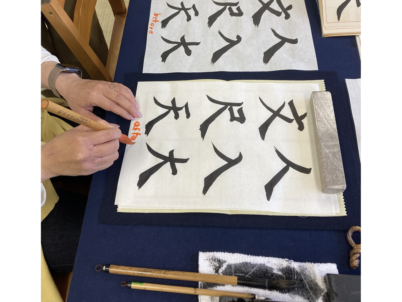 もちろん、臨書のお稽古も。フリータイムコース。初唐の大家 虞世南 孔子廟堂碑。2回目のお稽古。