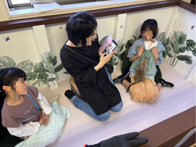 最近TVにも良く登場するミーアキャット!当店では、ふれあいスペースに入って頂き一緒に楽しいひとときを過ごす事が出来ます!