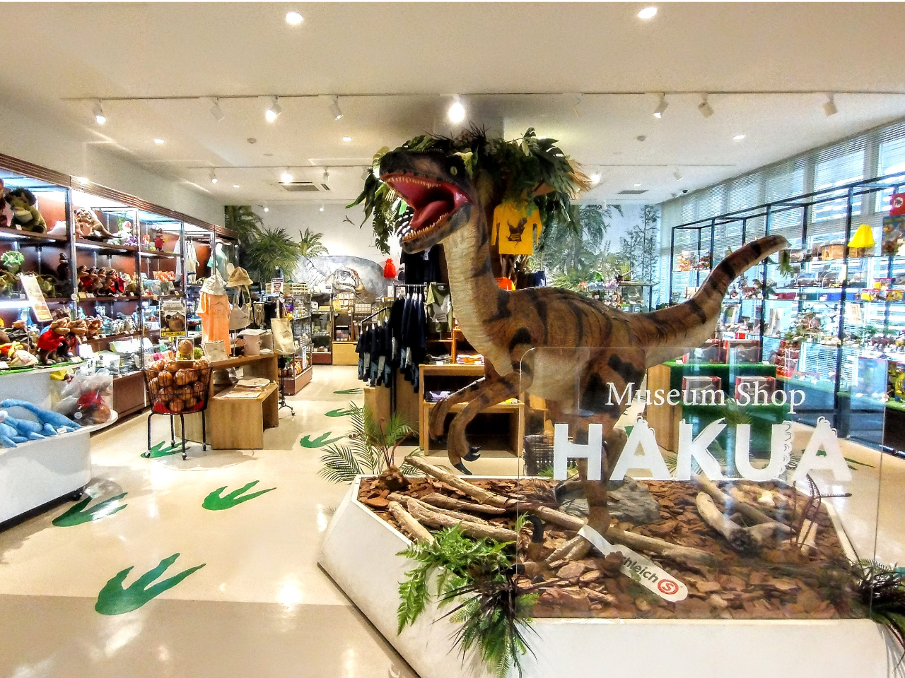 ミュージアムショップ「HAKUA」では、博物館オリジナルグッズ、恐竜のフィギュアやぬいぐるみ、書籍などワクワクする商品がいっぱい。お気に入りを見つけてください♪