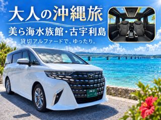 沖縄美ら海水族館と古宇利島を、新型アルファードの貸切でゆったり巡る6時間。運転を気にせず、大切な方との沖縄時間をお楽しみください。