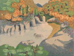 畦地梅太郎 《面河渓虎ケ淵》『創作版画伊豫風景』より 1936(昭和11)年頃 愛媛県美術館蔵