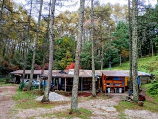 一番サイト入り口から一番サイト用の駐車スペース越しにパブリックスペースを見ています。トイレや炊事場が一番近いサイトです。