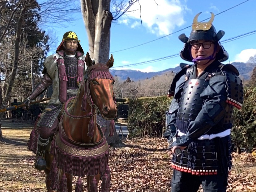 携帯アプリで、AR画像の戦国武将と一緒に写真を撮ることもできます