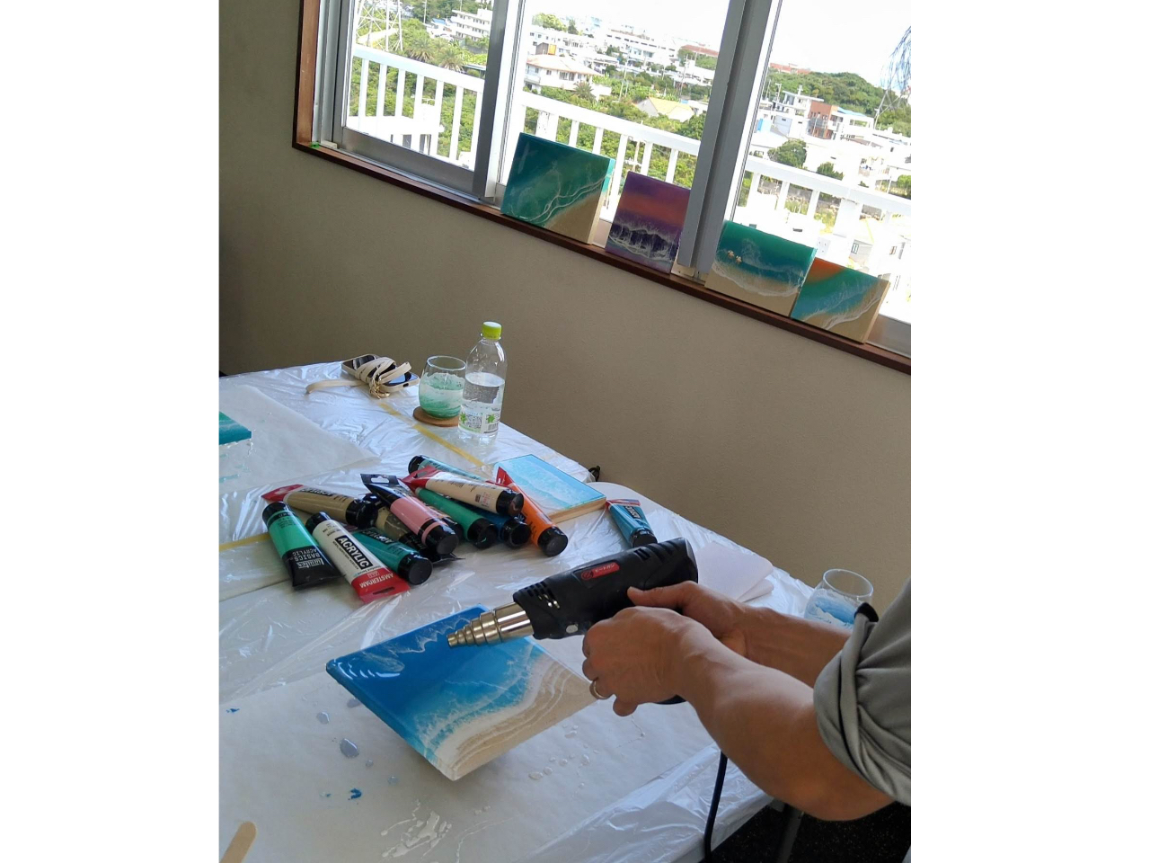 ヒートガンで波を作ります