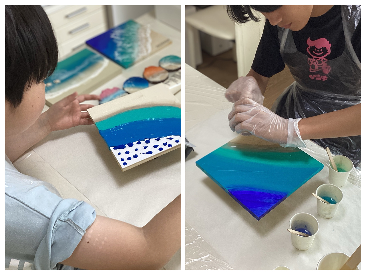 うるま市・海を望む開放的な空間】レジン波アート/20×20㎝パネル