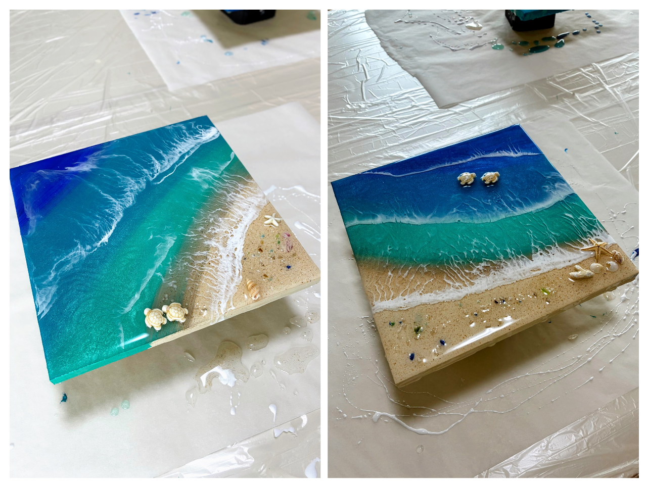 うるま市・海を望む開放的な空間】レジン波アート/20×20㎝パネル