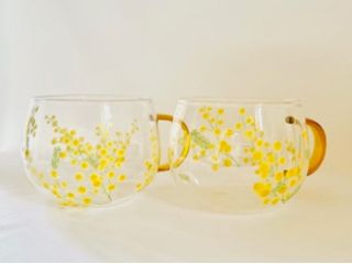 耐熱ガラスのコロンマグ『人気のミモザ柄転写紙』