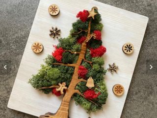 スカンディアモスクリスマスツリー 20cm×23cm 木のベースは静岡県浜松市の「天竜ヒノキ」を使用。天然木の柔らかな印象とヒノキの香りが心を安らげます