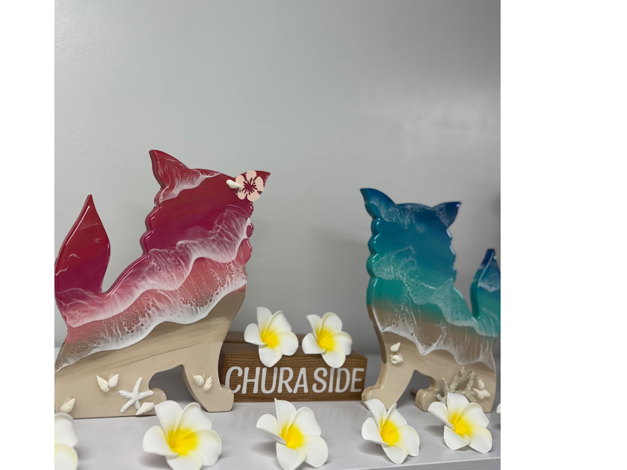 レジンアートシーサーペア青と白のグラデーション 約15cm レジンアートシーサーペア青と白のグラデーション 約15cm レジン