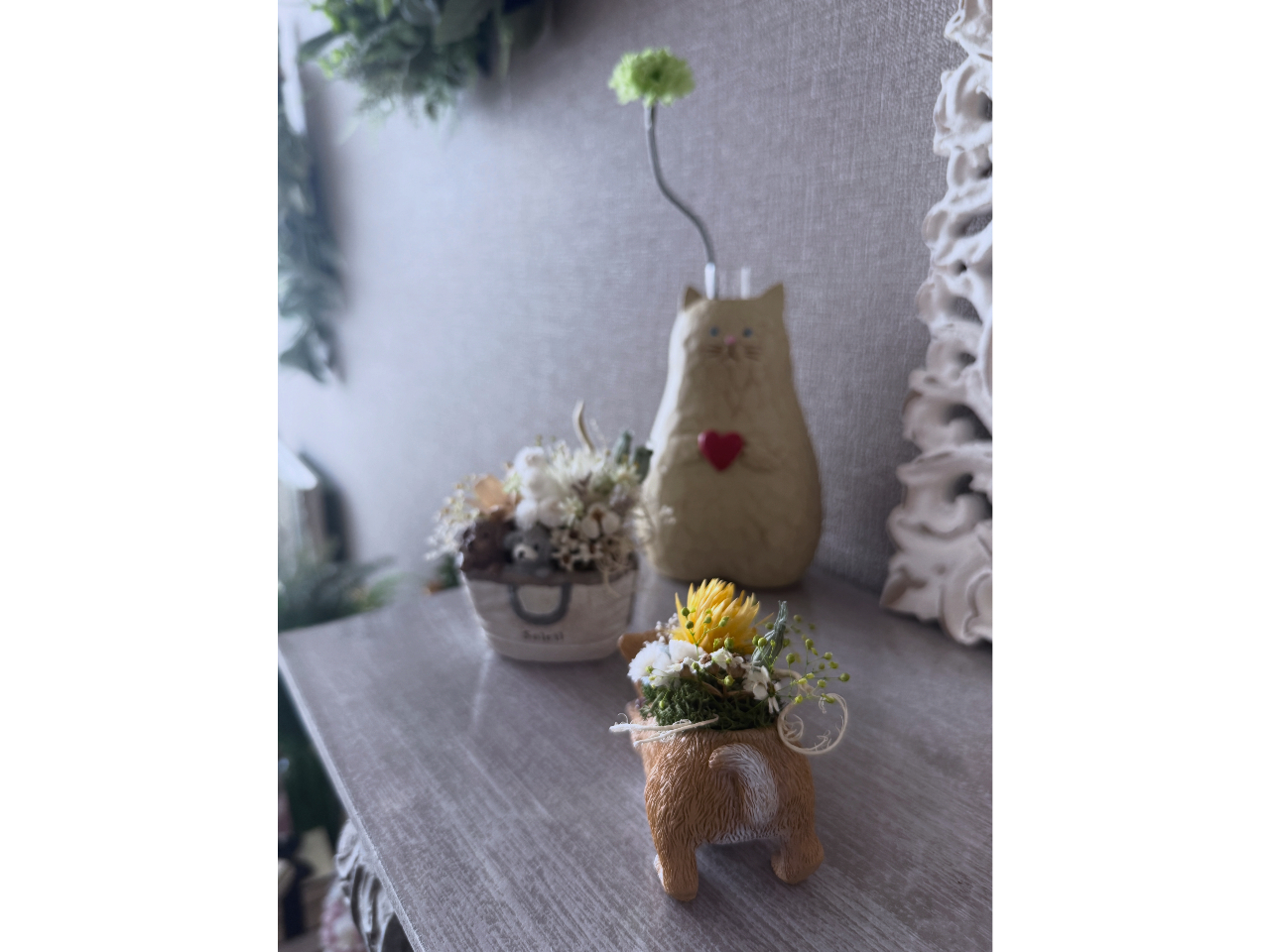 選べるドライフラワーで作る動物ポット】かわいい動物の陶器に好きなお