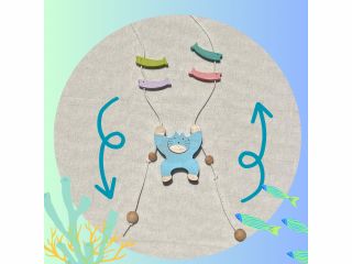 紐を交互にひっぱるとカタカタとおさかなもねこちゃんも昇っていくよ♪紐をとめると昇ったおさかなとねこちゃんがするすると降りてくるよ♪