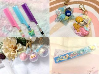 700円コース|【左上】おしゃれキッズくし【右上】スイーツデコキーホルダー【左下】スイーツカプセルキーホルダー【右下】おしゃれヘアクリップ