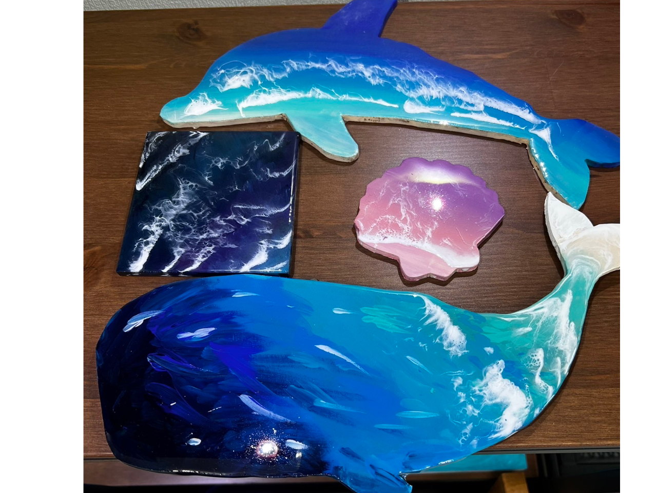 Sea Dream043 海からの贈り物 南国の海 レジンアートパネル15×15