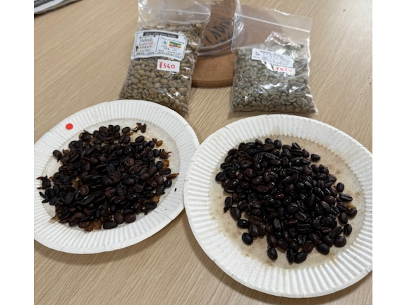 生豆から焙煎すると2倍に膨らみます。