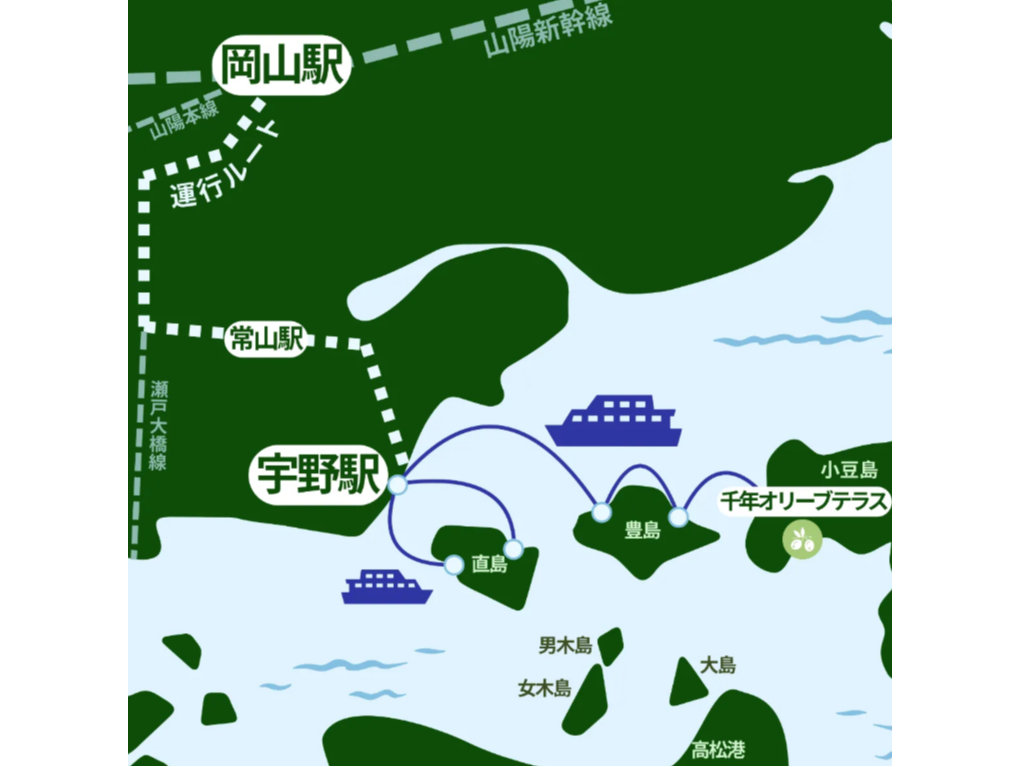 当日の運行ルートです。瀬戸内の魅力を体感いただけるコースとなっております。