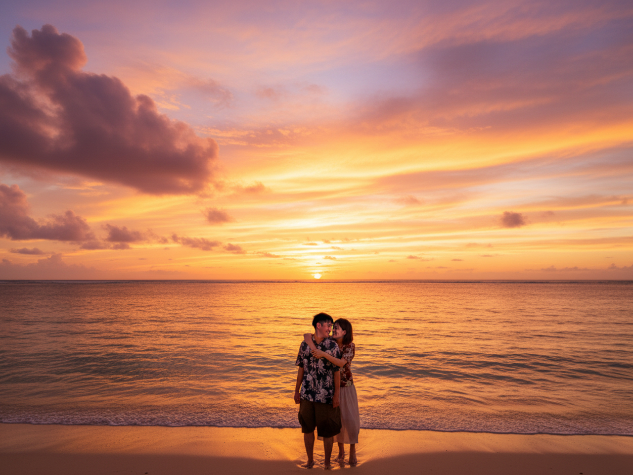 �I�����W�F�̊C�ɐ��܂�T���Z�b�g�^�C���B�ӂ���̋����������Ək�܂�A�f��̂悤�Ȉꖇ���B�e���܂��B